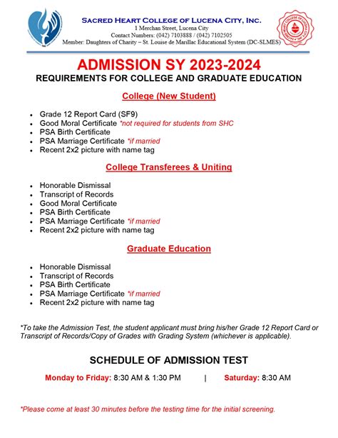 SHC College and Graduate Education Admission.